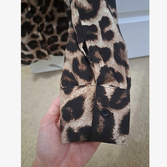 Animal Print Cheetah Leopard Casual Button Up / Down Shirt Black Brown Beige - Picture 9 of 9